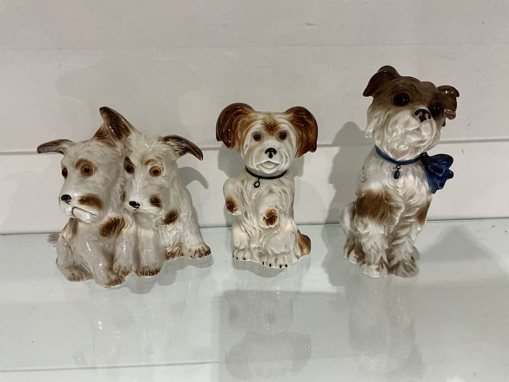 Lot 309: A Trio of Aerozon German Porcelain Terrier Perfume Lamps and Figurines