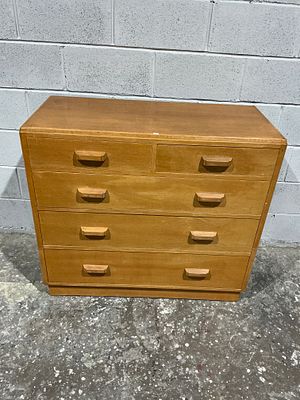 Mid-Century Modern oak Riviera Style Tall Chest of Drawers, circa 1955. A Mid-Century Modern 