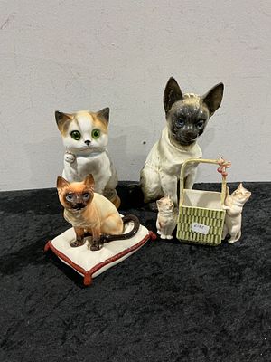 Goebel and Beswick Style, Collection of Four Cat Figurines. A collection of four ceramic cat 