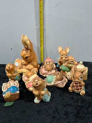 PenDelfin, Collection of Seven Whimsical Rabbit Figurines. A charming collection of seven 