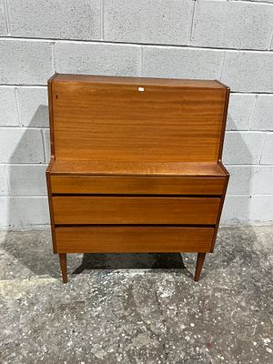 A Mid-Century Danish Style Teak Secretary Bureau. A mid-century modern teak-veneered secretary 