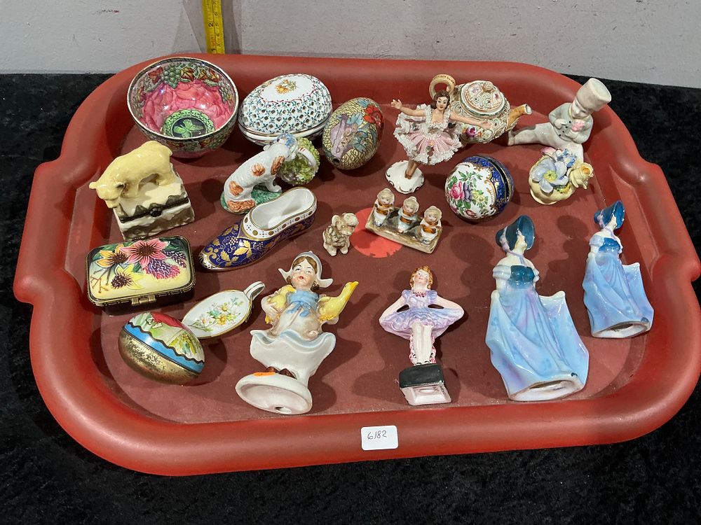 Lot 153: Various Makers, Mixed Porcelain Figurines and Miniature Trinket Boxes