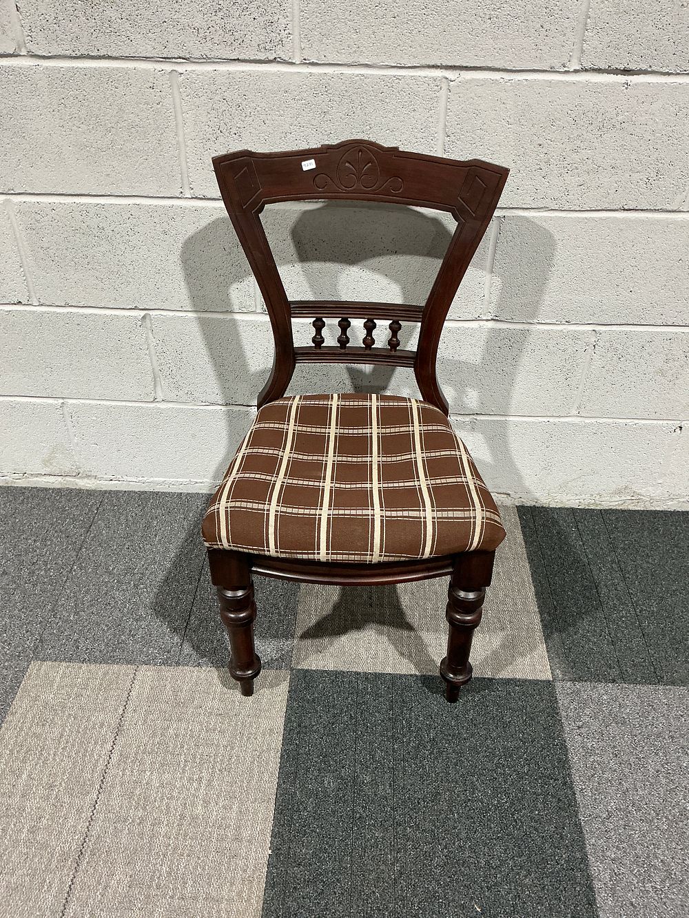 Lot 182: A Stained Wood Side Chair with Plaid Upholstered Seat