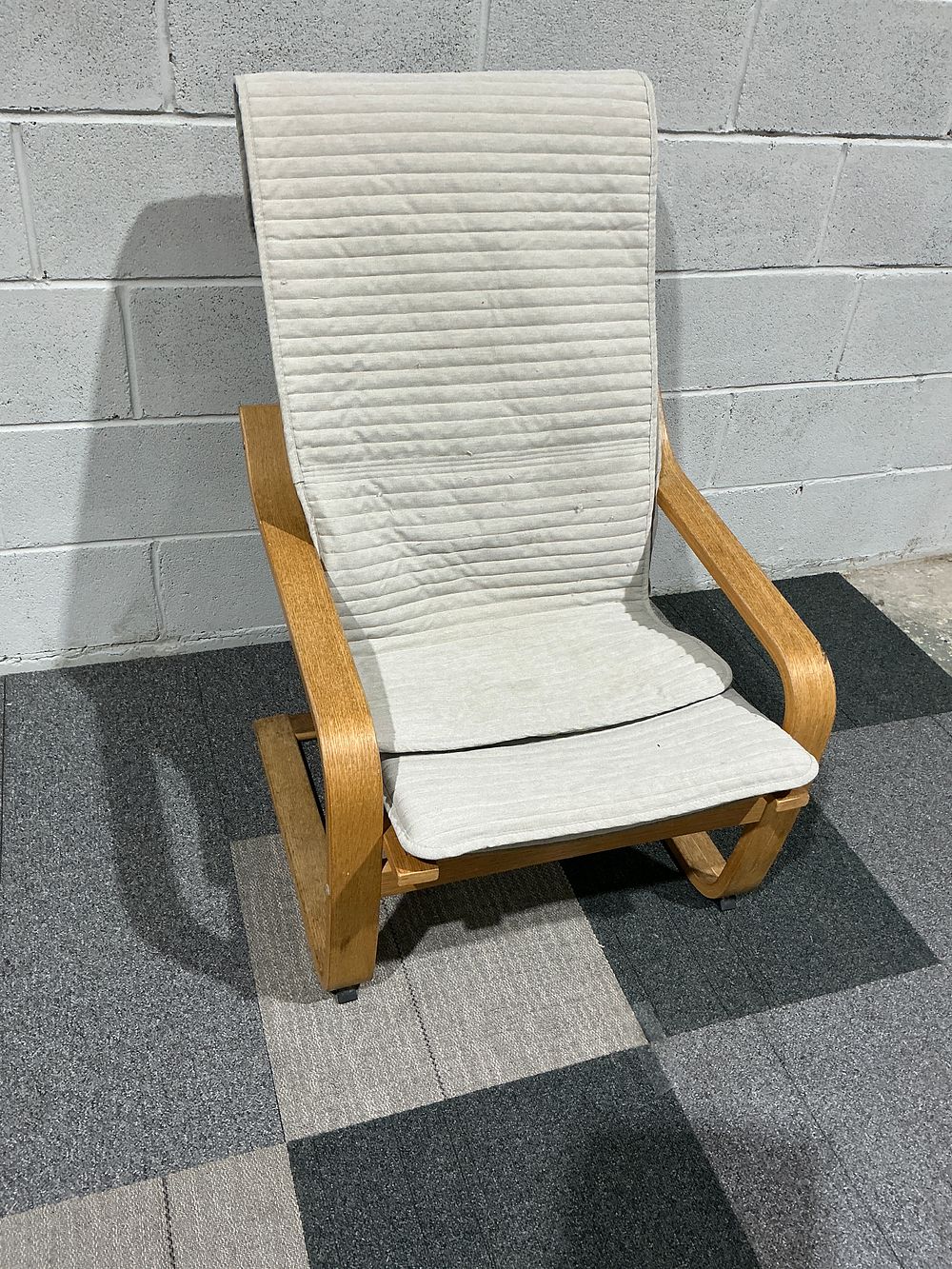 Lot 190: IKEA POÄNG Armchair in Birch Veneer with Knisa Light Beige Upholstery