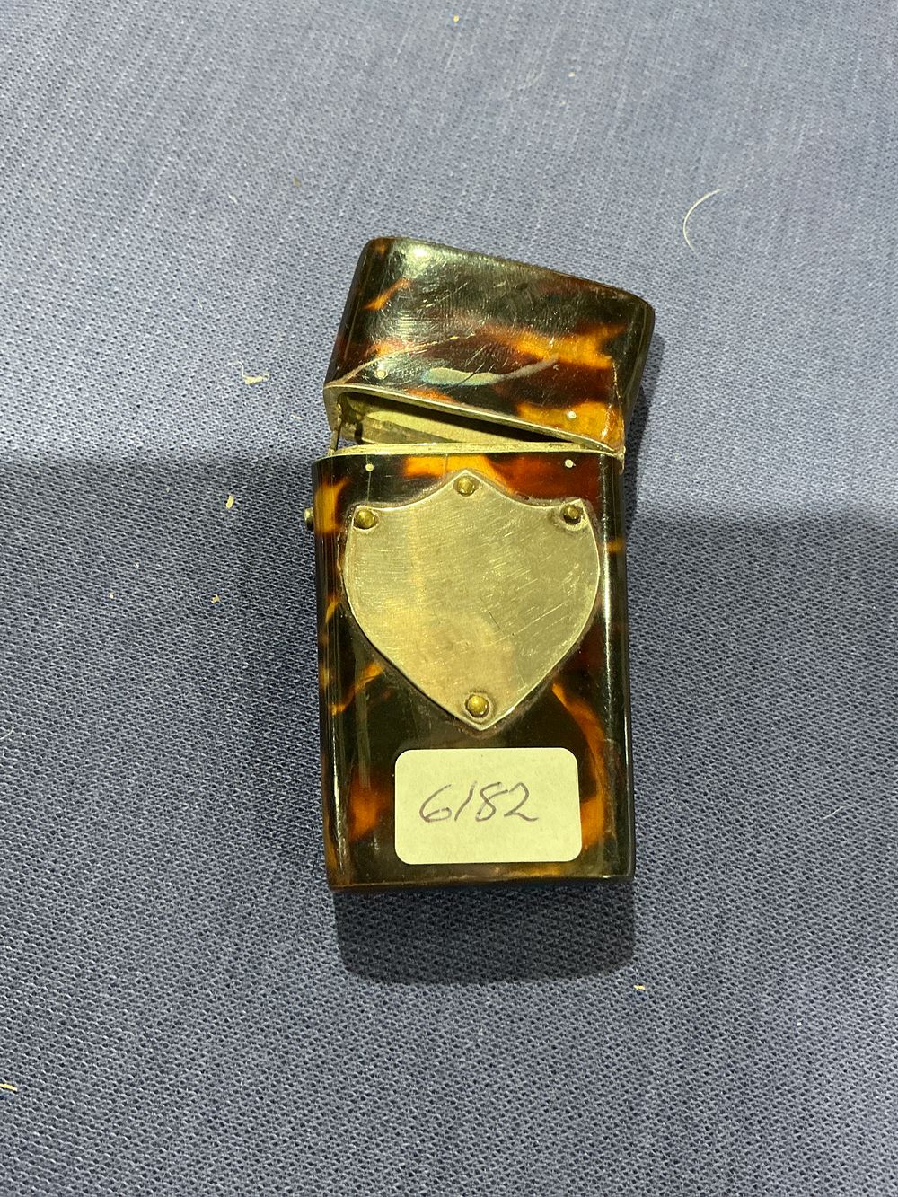 Lot 214: Unmarked Tortoiseshell etui Case with Silver-Toned Shield Cartouche, Circa 1880s