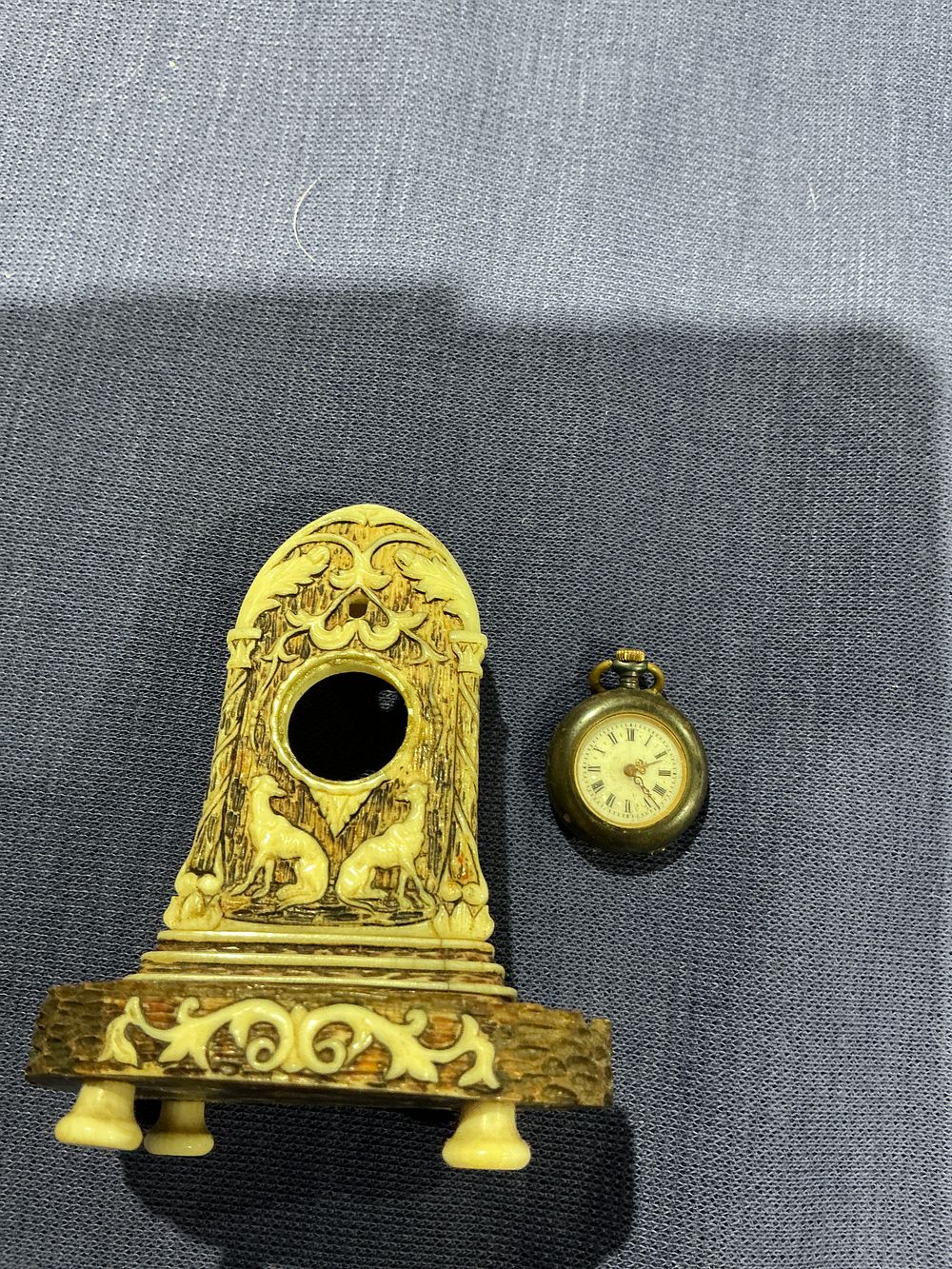 Lot 216: A 19th Century Carved Bone or Antler Watch Hutch in the Black Forest Style with Associated Pocket Watch

Category: Metalware