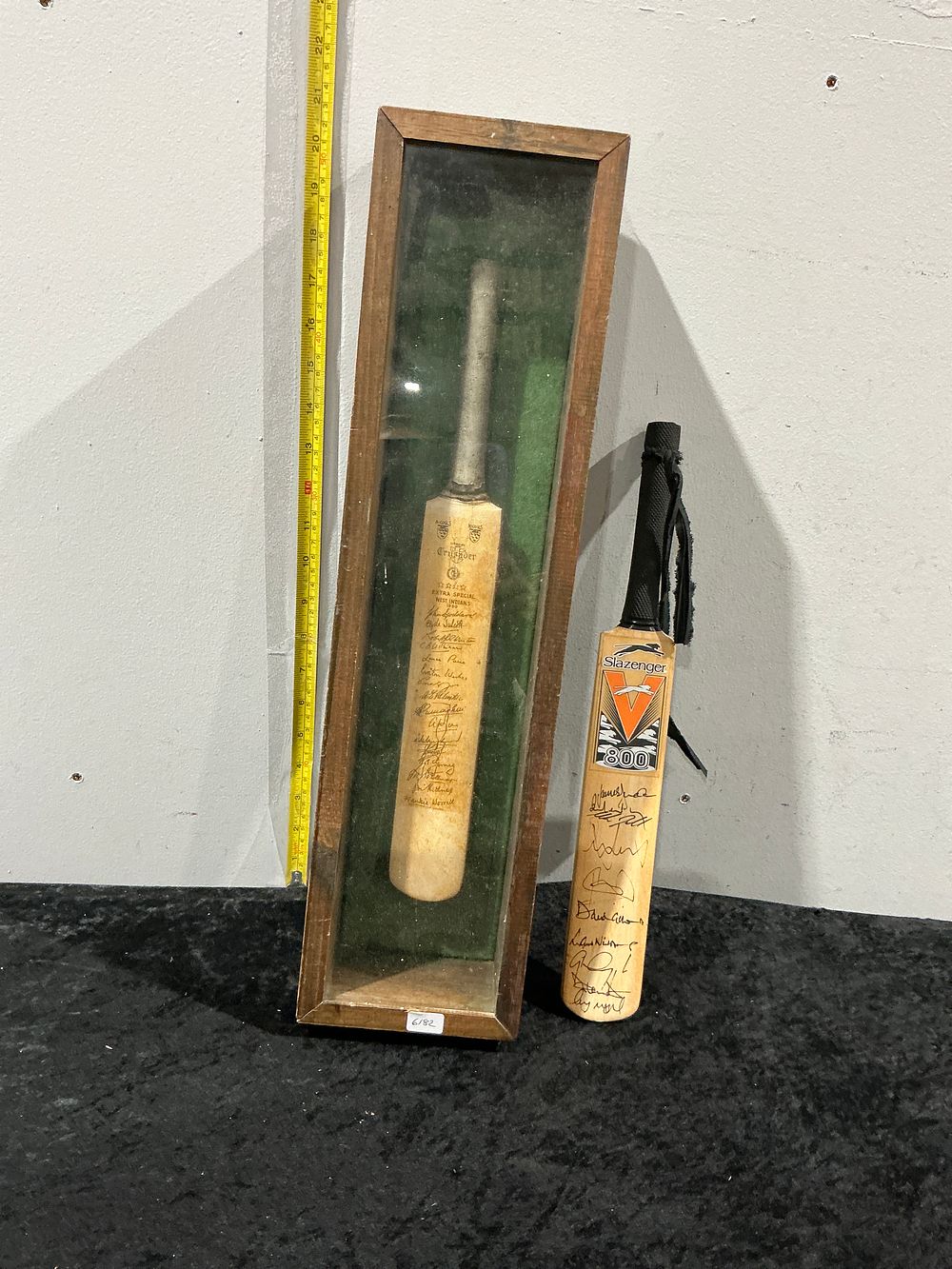 Lot 261: West Indies 1950 Signed Miniature Nicolls Crusader Cricket Bat and Slazenger V800 Signed Bat