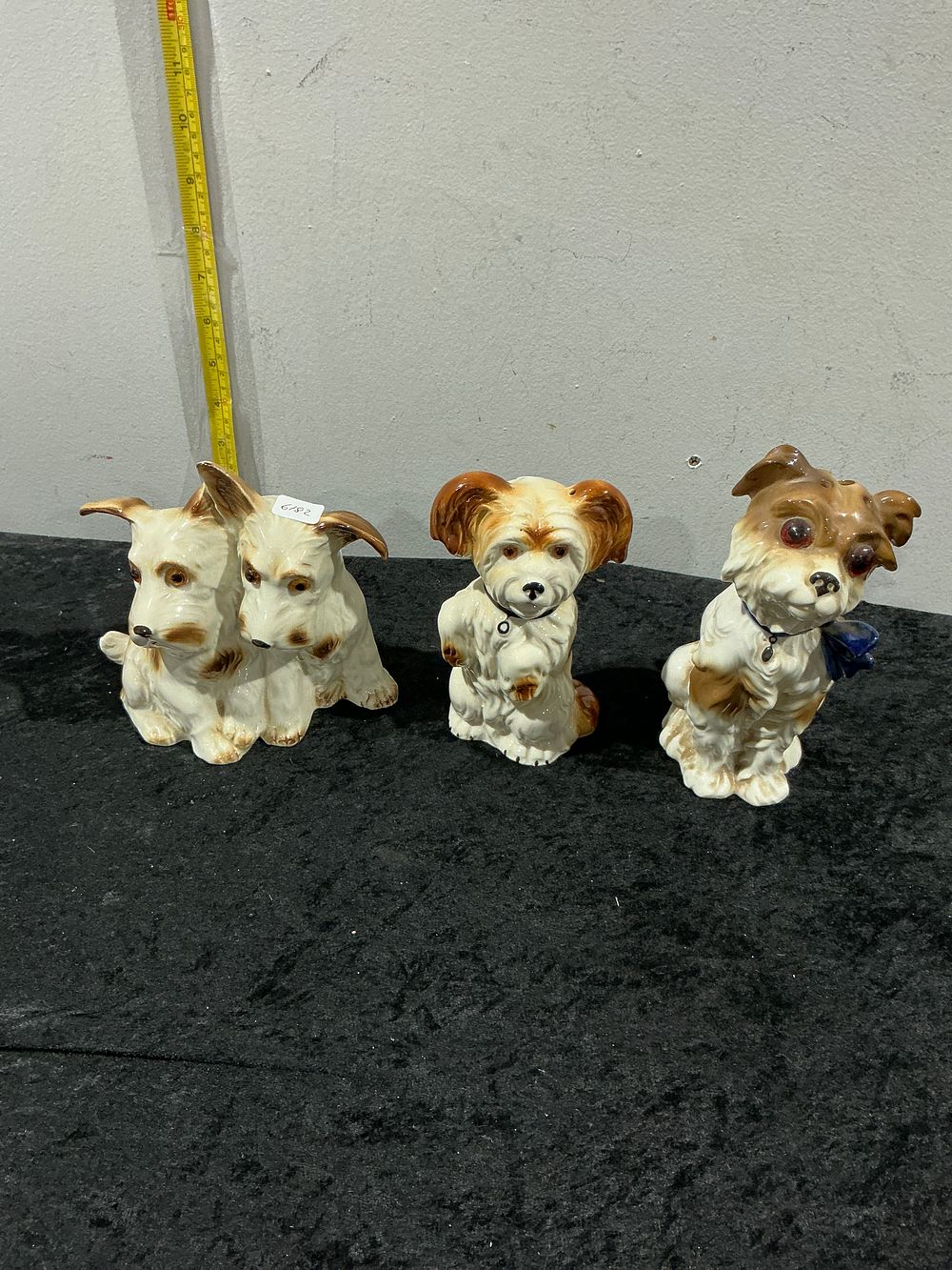 Lot 277: German and European, Group of Three Vintage Porcelain Terrier Figurines and Perfume Lamps