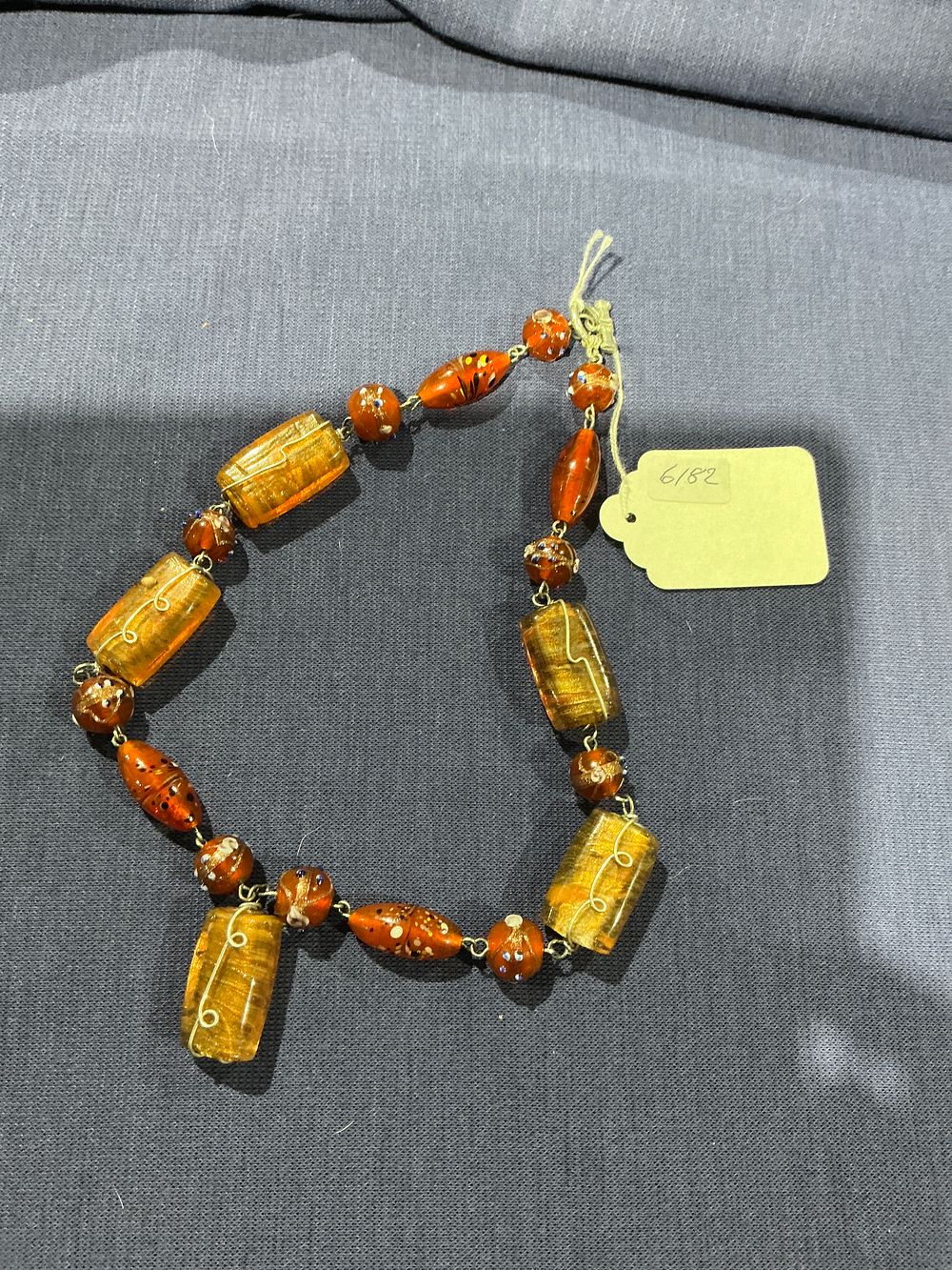 Lot 310: Yellow-tone Metal and Polychrome Glass Bead Necklace, Art Deco Style