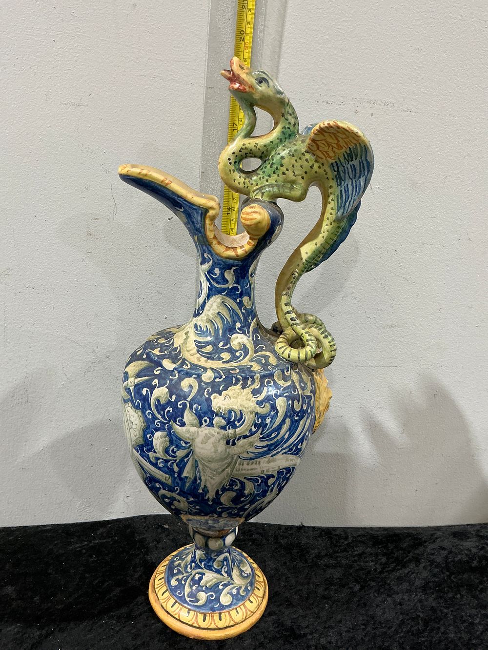 Lot 164: A Large Italianate Majolica Style Ceramic Ewer with Sculptural Dragon Handle