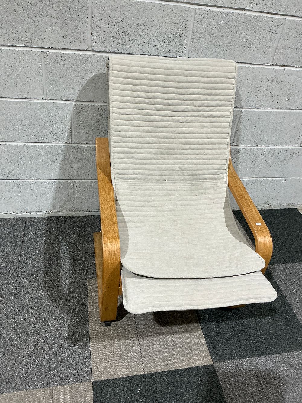 Lot 179: IKEA POÄNG Kid's Armchair in Birch Veneer and Knisa Light Beige