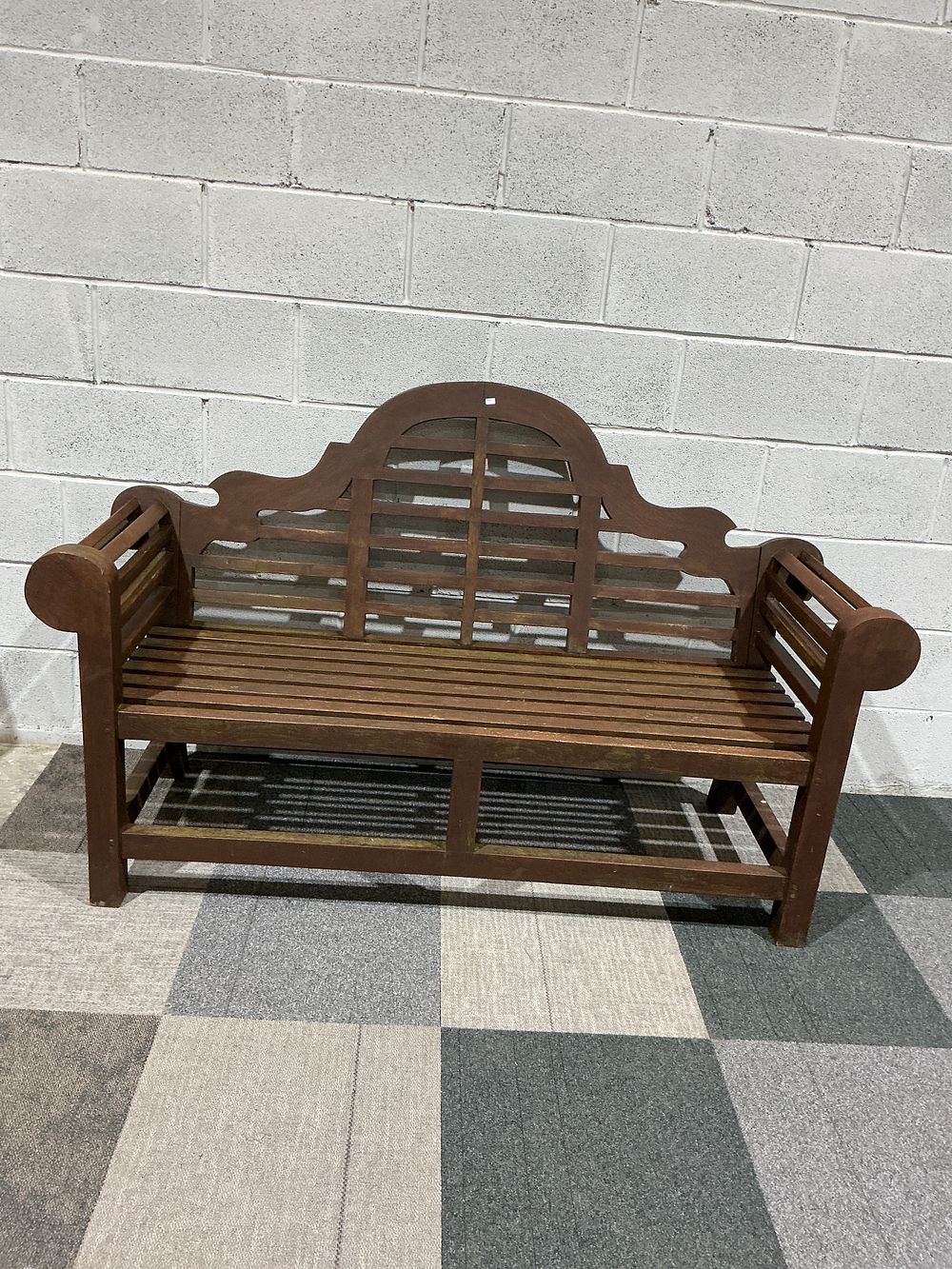 Lot 180: Late 20th Century, Stained Hardwood, Lutyens-Style Garden Bench