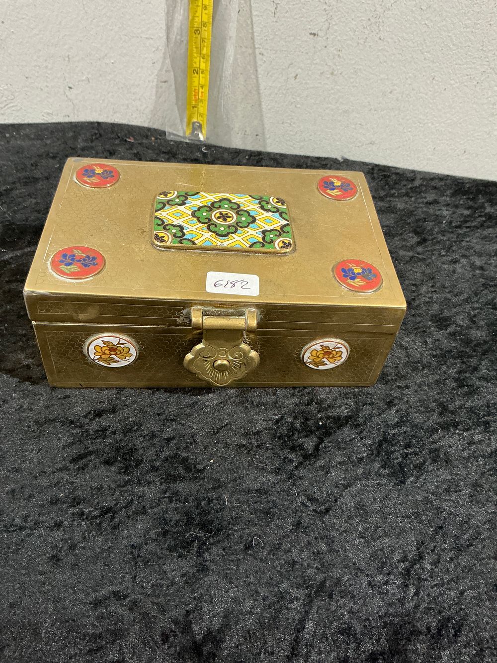 Lot 258: A Chinese Republic Period Cloisonne Mounted Brass Box with Wood Lining