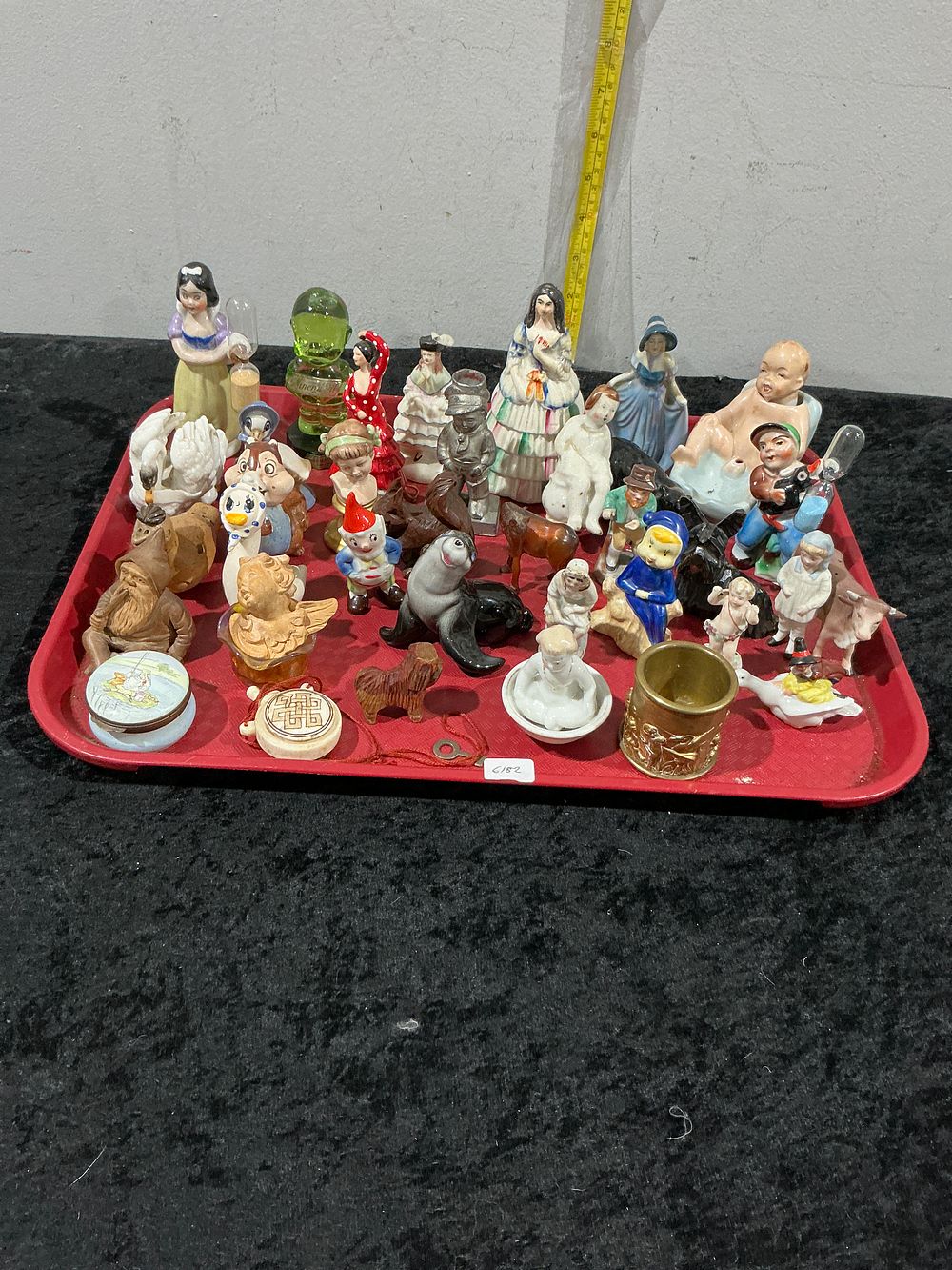 Lot 374: A Collection of Vintage Porcelain and Ceramic Miniatures including Occupied Japan Figurines and a Gold-Toned Metal Thimble