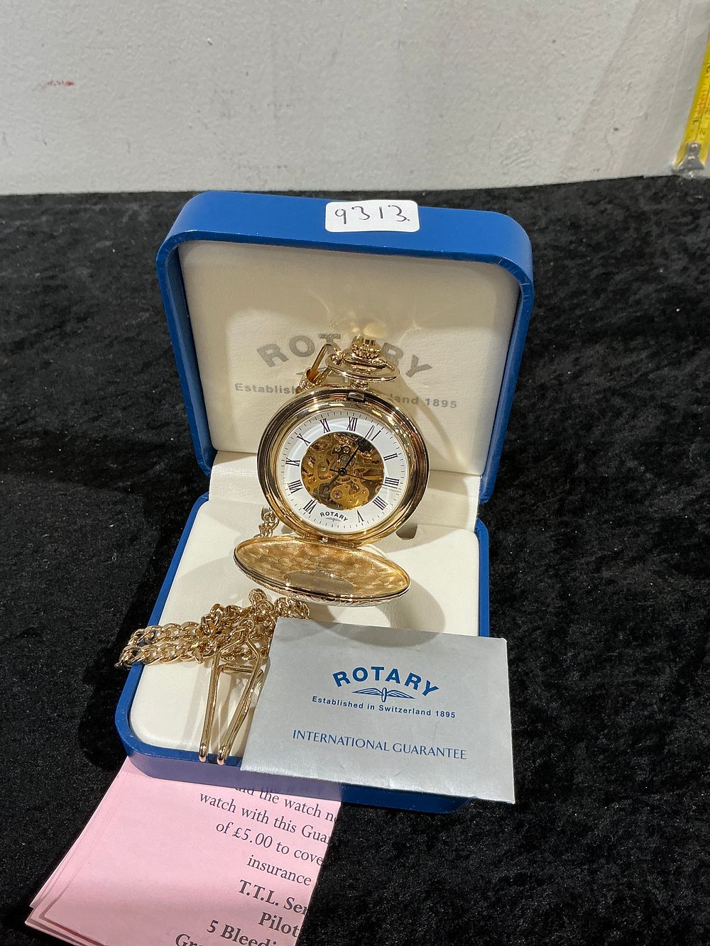 Lot 156: Rotary Skeleton Full Hunter Pocket Watch with Box and Papers