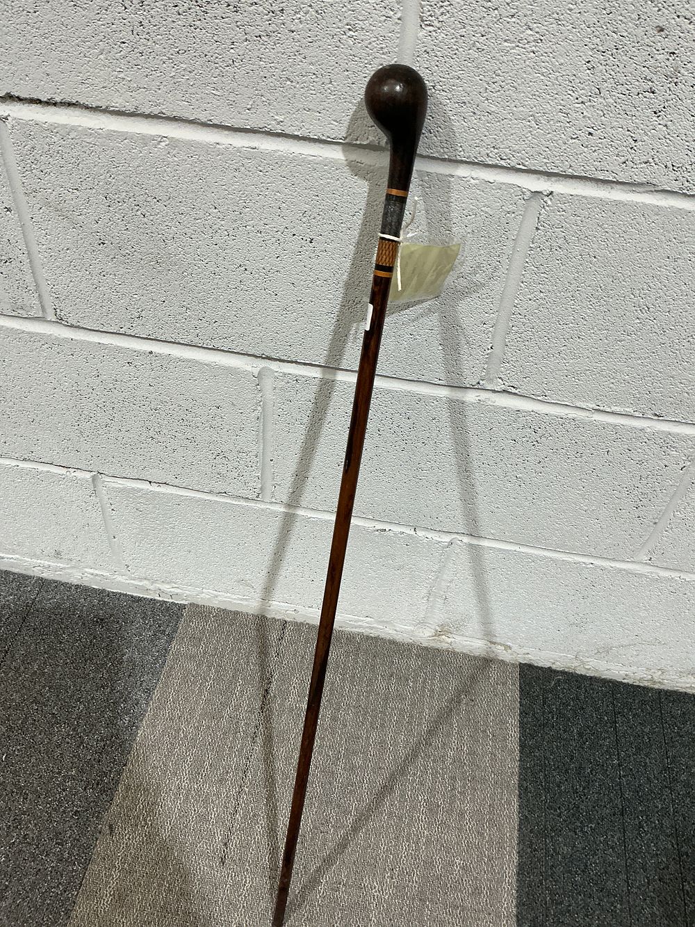 Lot 159: Mahogany Knob Handle Marquetry Walking Stick, Edwardian, 1907