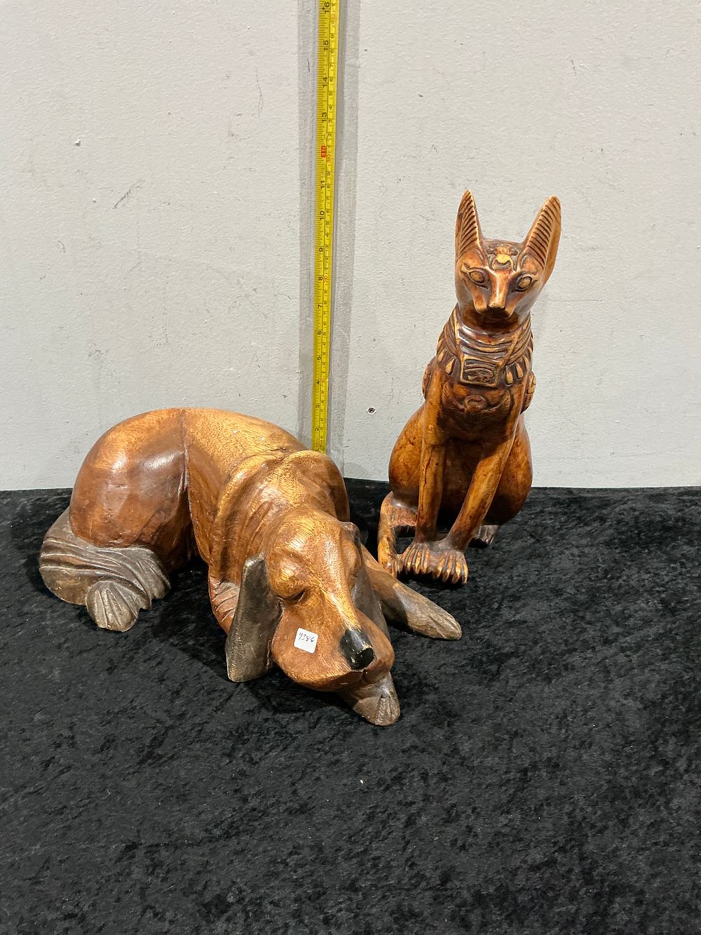Lot 186: Novica, Hand-Carved Egyptian Bastet Cat and Wolf Figures, Suar Wood