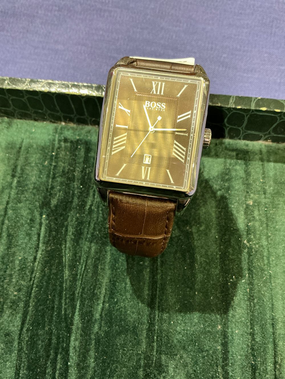 Lot 247: Hugo Boss Rectangular Stainless Steel Quartz Wristwatch with Brown Dial