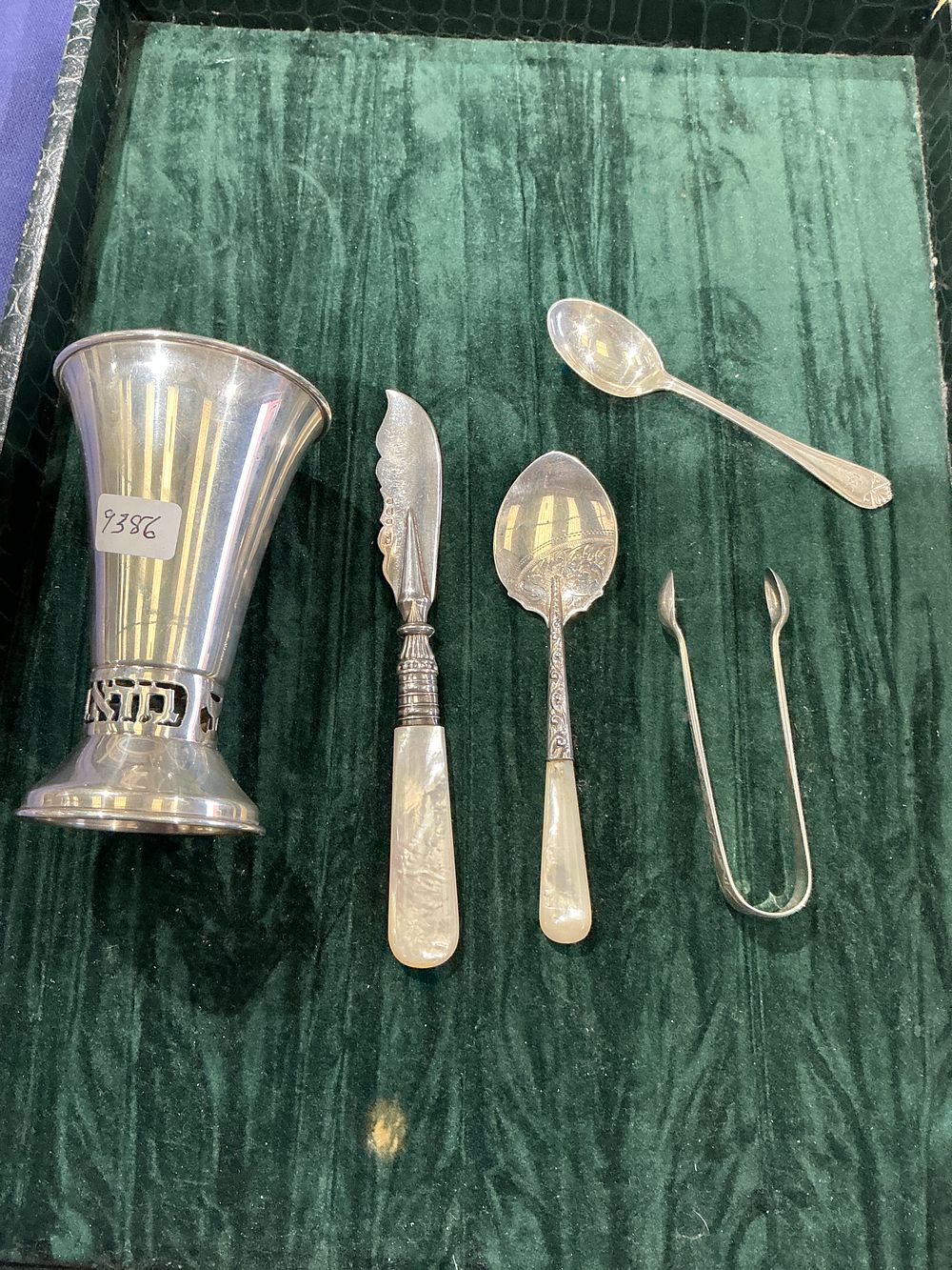 Lot 304: British Sterling Silver Kiddush Cup and Assorted Flatware Collection, Late Victorian to Early 20th Century
