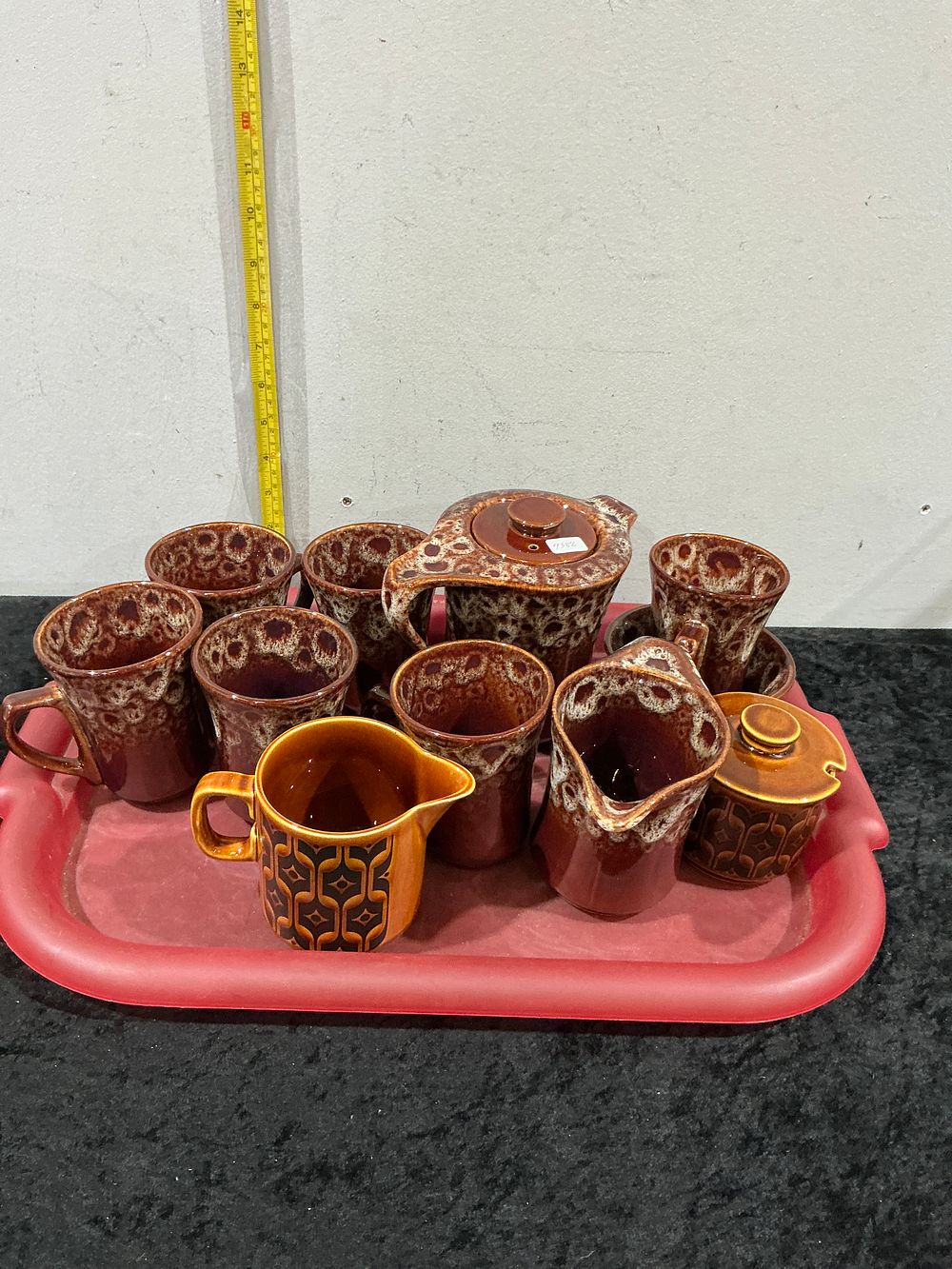 Lot 383: Ceramic Tableware, A Collection of Mottled Brown and Orange Glazed Vessels