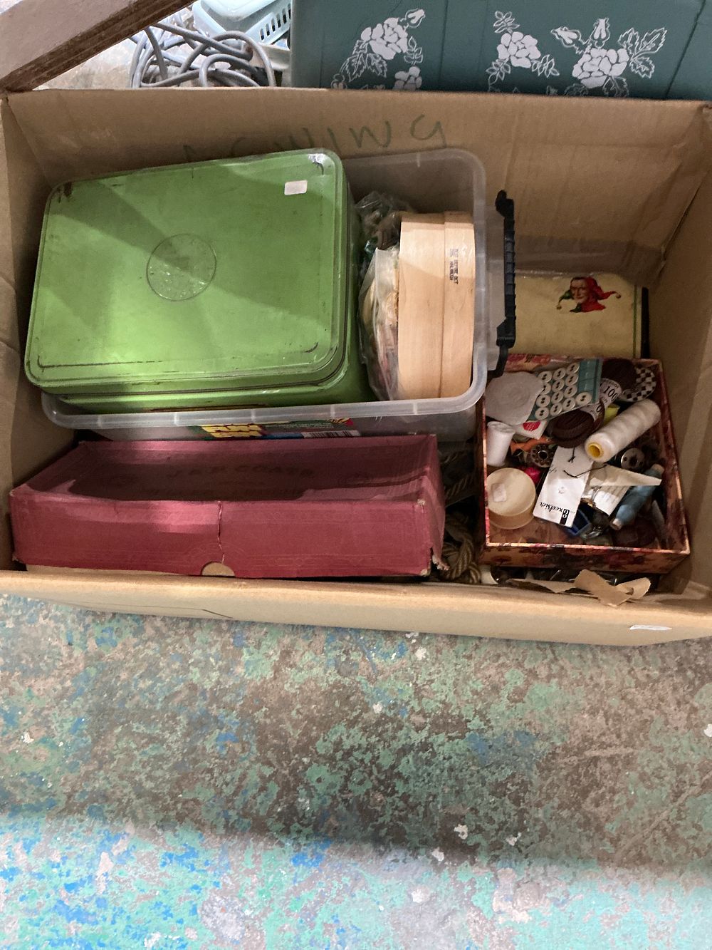 Lot 419: Pantry Queen, Vintage Metal Tin and Miscellaneous Haberdashery Lot, Mid-20th Century