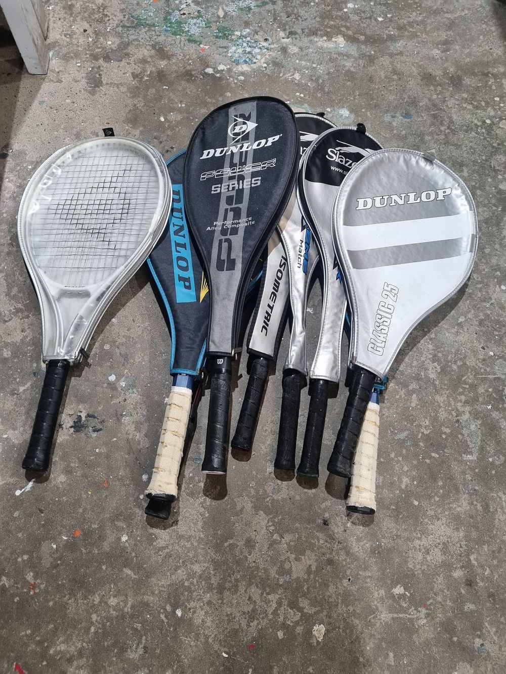 Lot 163: A Collection of Dunlop, Slazenger, and Isometric Tennis Racquets