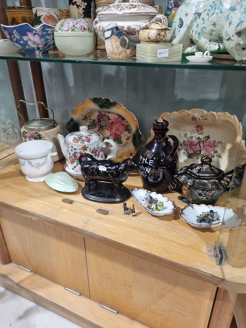 Lot 228: A Group of Decorative Ceramics and Pottery Including a Jackfield Style Cow Creamer and Commemorative Jug