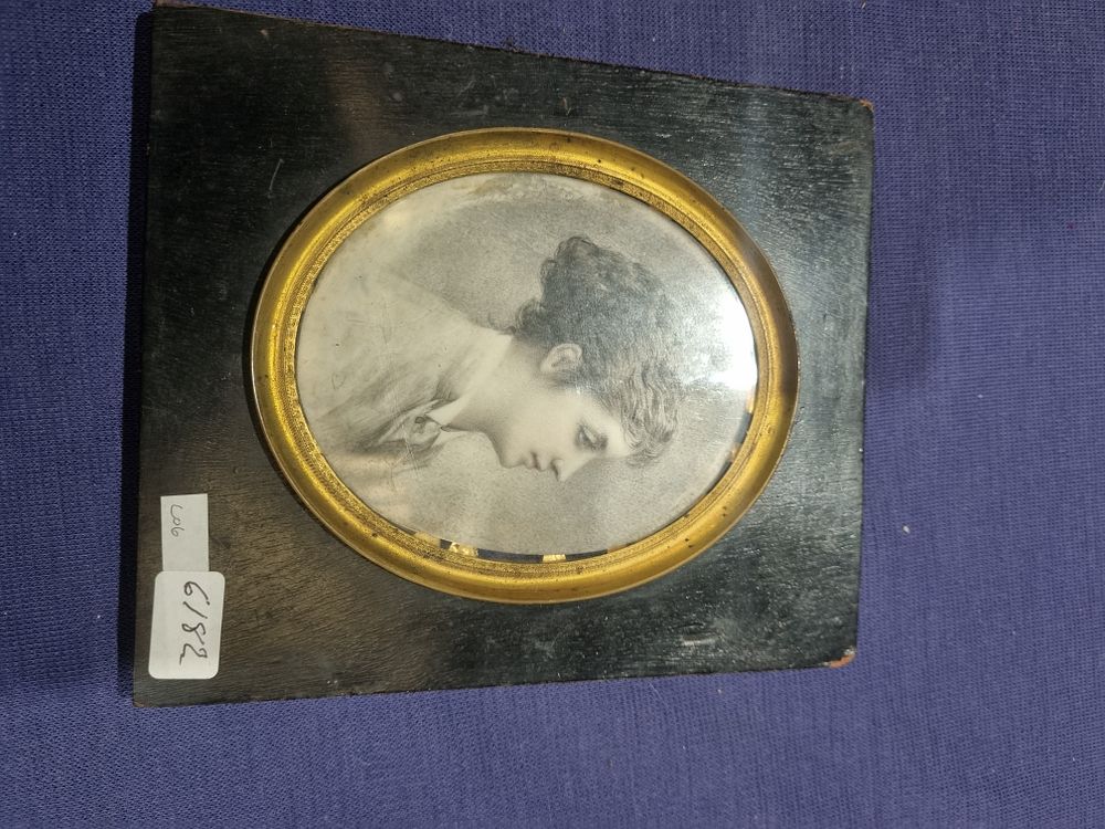 Lot 324: Monochromatic Portrait Print of a Lady in Gilt Metal and Wood Mount