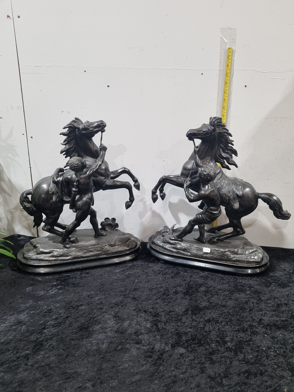 Lot 342: A Pair of Large Cast Metal Marly Horse Sculptures after Guillaume Coustou