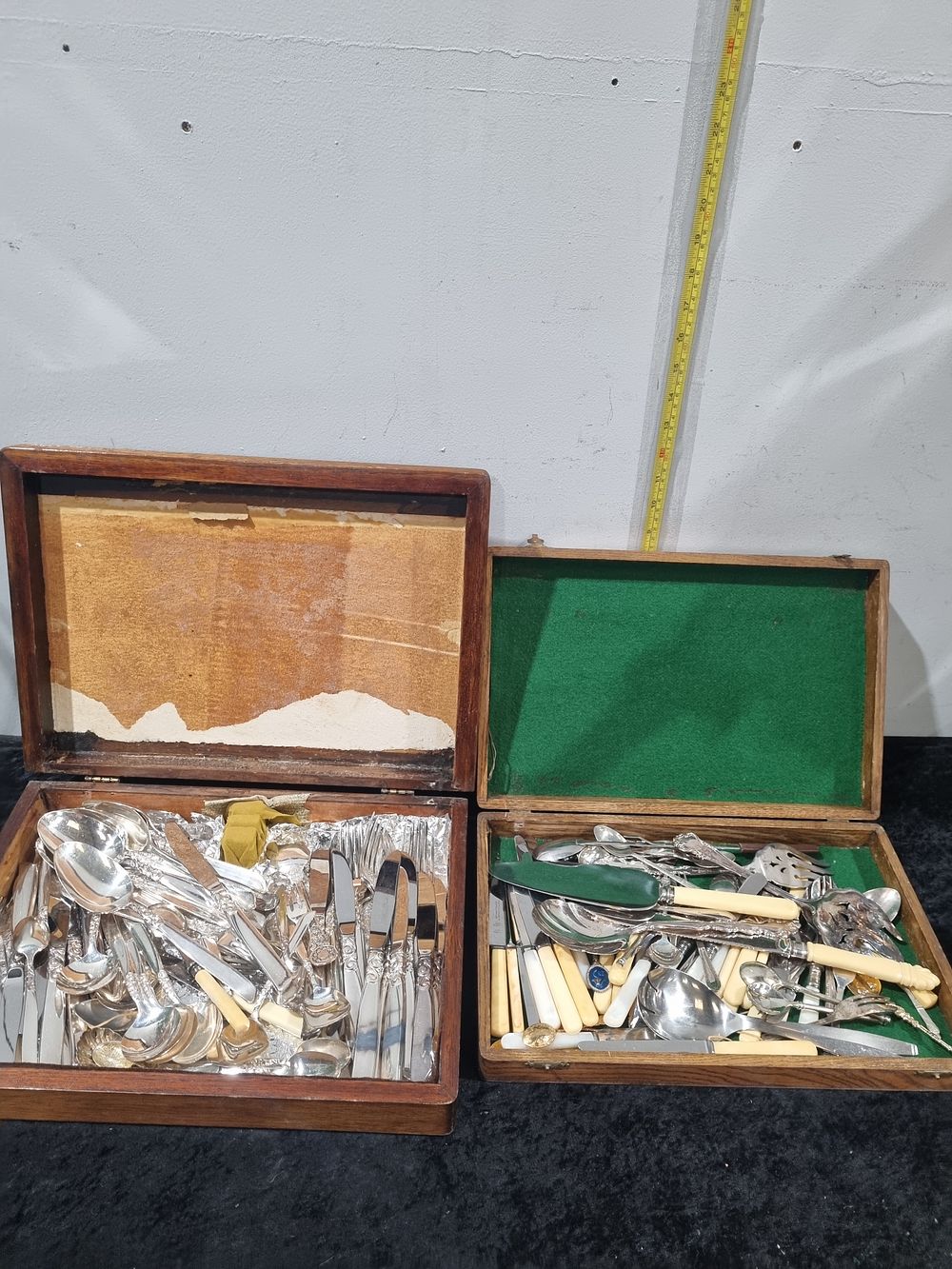 Lot 343: A Collection of Silver Plated and Stainless Steel Flatware in Two Wooden Canteens
