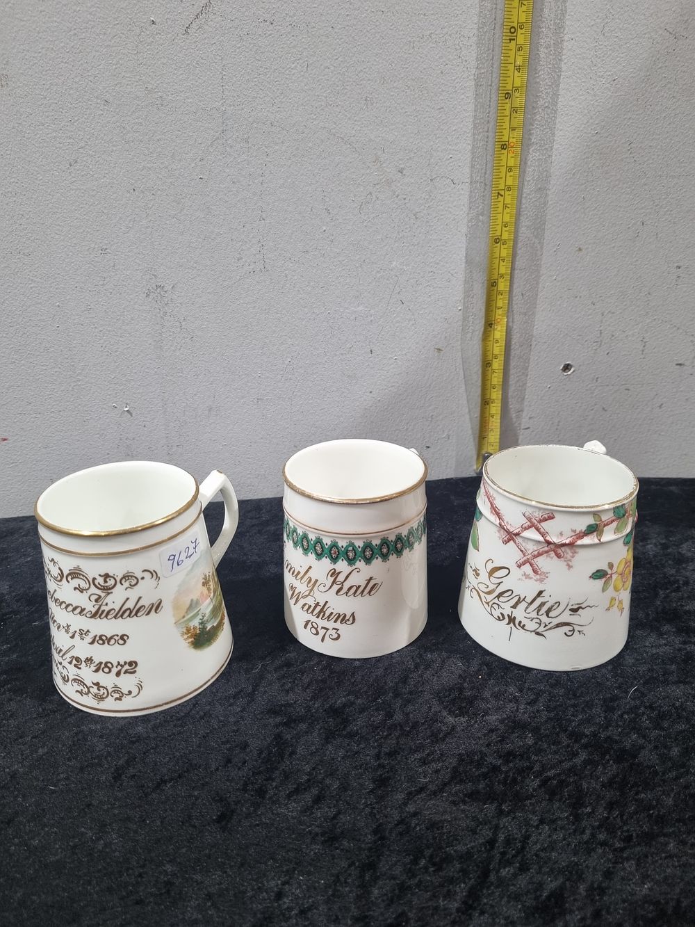 Lot 389: A Trio of Victorian Porcelain Christening and Friendship Mugs