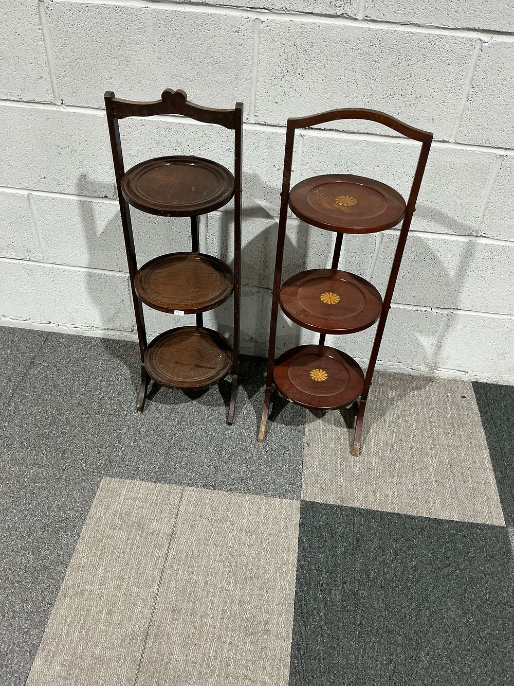 Lot 198: A Pair of Edwardian Style Mahogany Three Tier Folding Cake Stands