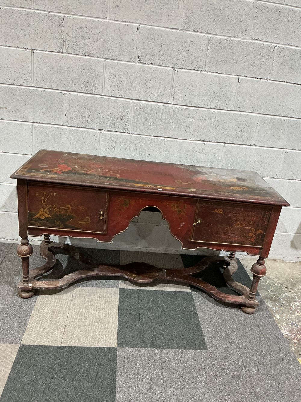 Lot 207: A Red Japanned Chinoiserie Lowboy in the William and Mary Style
