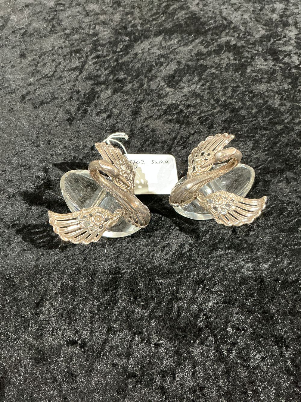 Lot 305: A Pair of 925 Silver and Cut Glass Swan-Form Salt Cellars