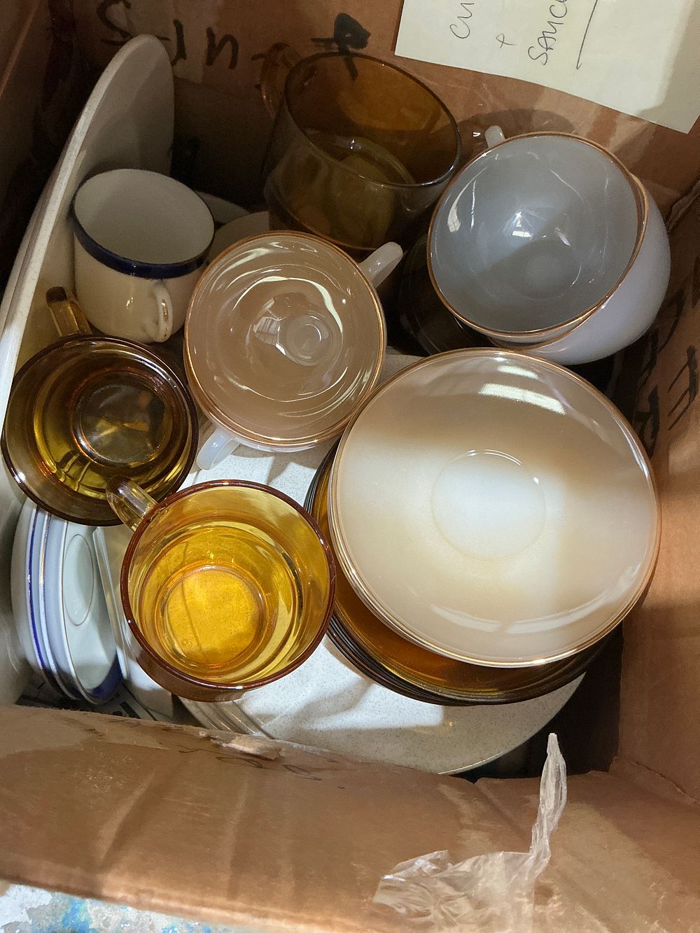 Lot 368: An Assortment of Mid-20th Century Amber Glassware, Milk Glass, and Ceramic Tableware
