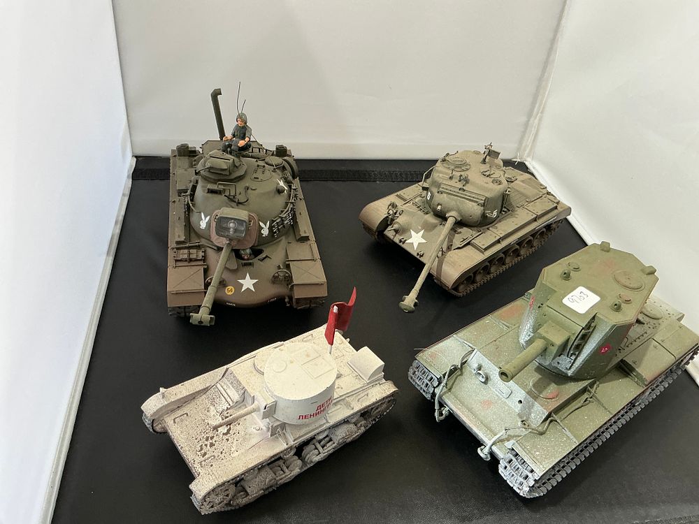 Lot 180: Four Assembled and Painted Plastic Scale Model Tanks plastic