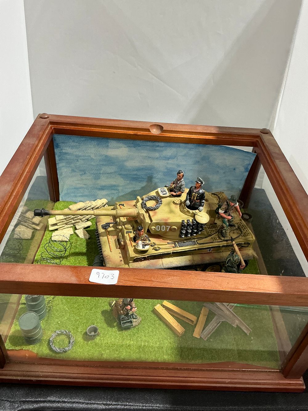 Lot 250: A Detailed Scale Model Diorama of a WWII German Tiger I Heavy Tank in Glass Display Case