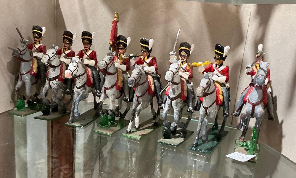 Lot 270: A Set of Hand-Painted Cast Metal Napoleonic British Light Cavalry Miniature Figures