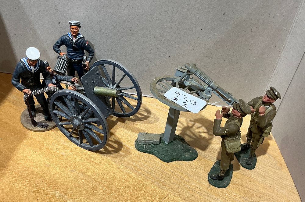 Lot 286: Two W. Britain Painted Metal World War I Era Military Gun Sets with Figures