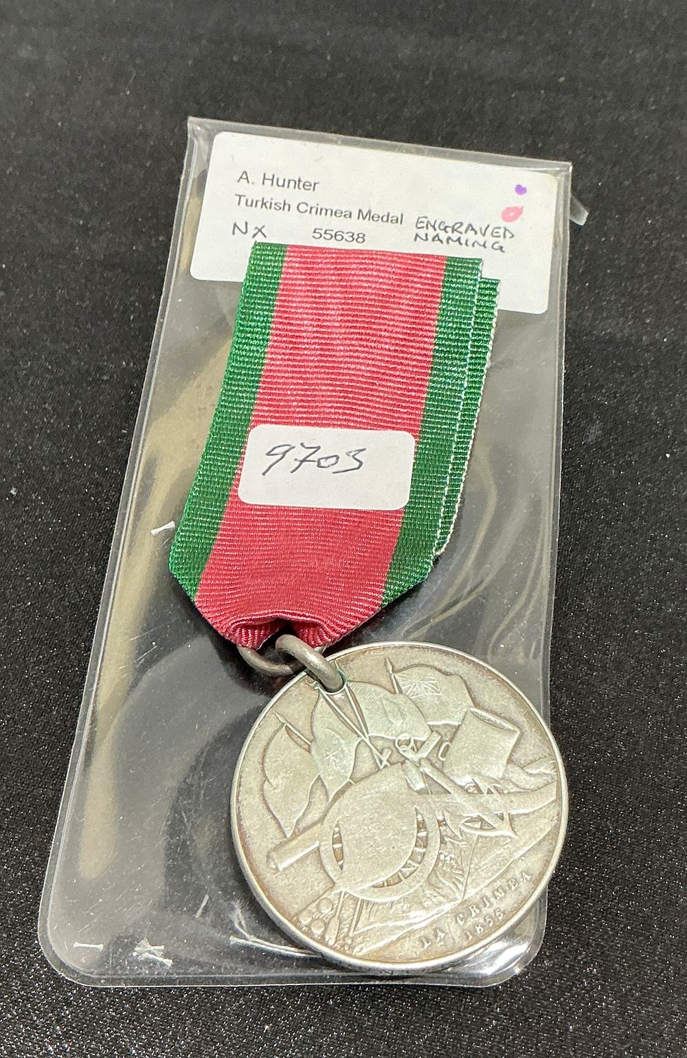 Lot 320: A Turkish Crimea Medal, Sardinian Issue, Privately Engraved to A. Hunter