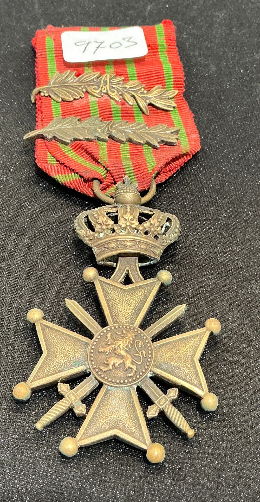 Lot 373: Belgian First World War Croix de Guerre Medal with Two Bronze Palms