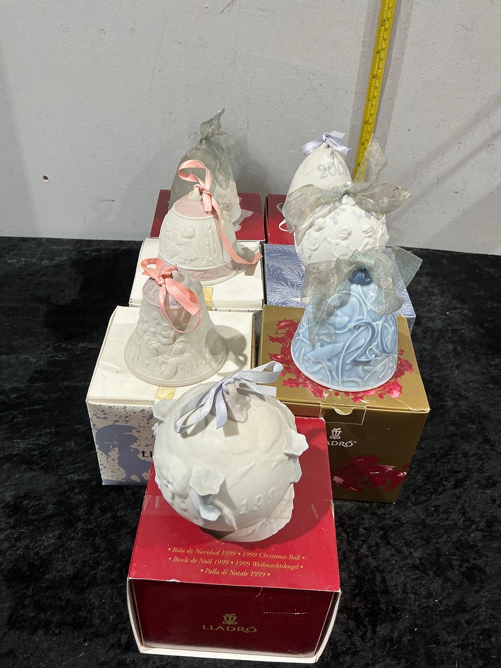 Lot 263: A Collection of Six Lladró Porcelain Annual Christmas Ornaments and Bells