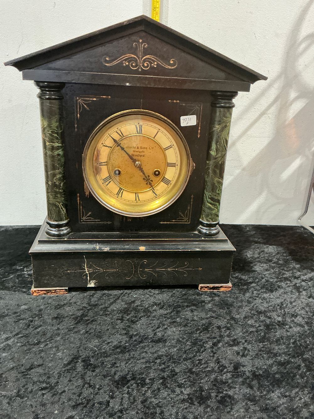 Lot 266: Victorian Black Slate and Marble Mantel Clock Retailed by Fattorini & Sons Ltd Bradford