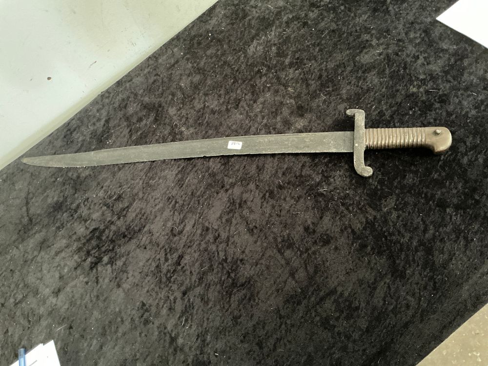 Lot 230: A 19th-Century Yataghan Style Brass-Hilted Sword Bayonet