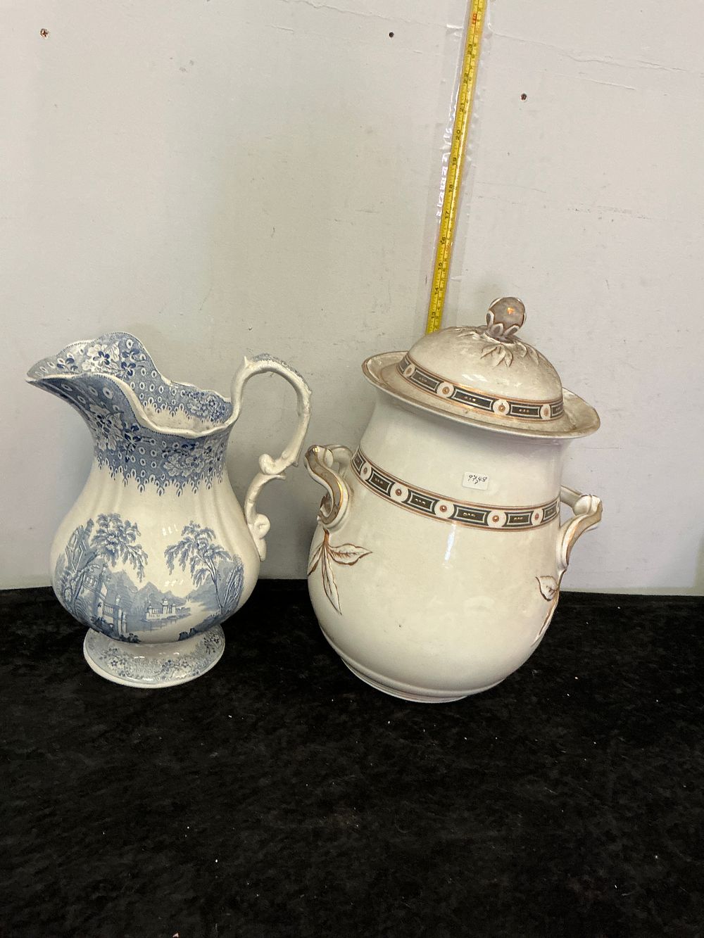 Lot 307: Two Nineteenth Century English Ceramic Vessels comprising a Lidded Tureen and a Blue and White Pitcher