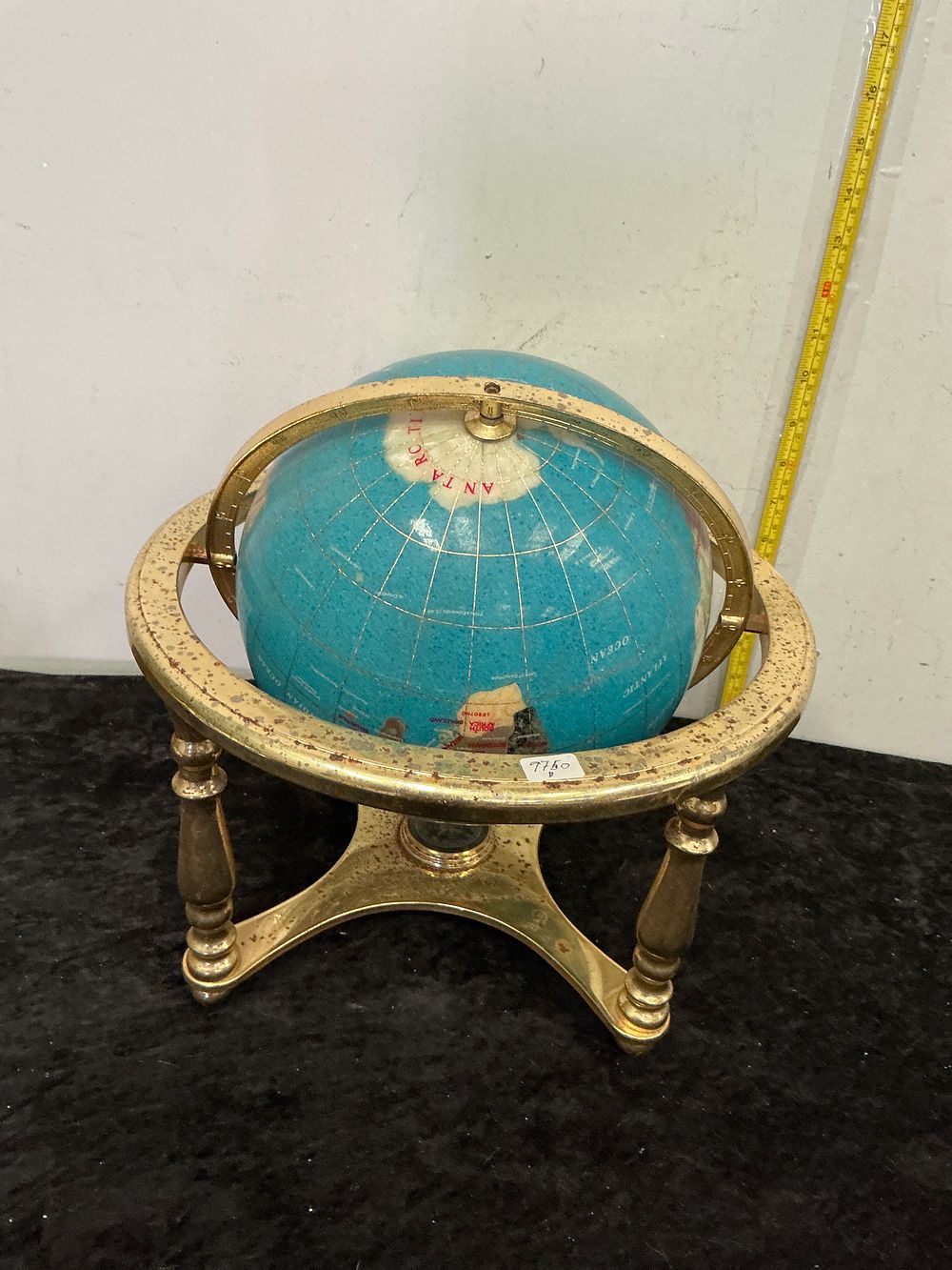 Lot 335: A Large Semi-Precious Gemstone Decorative Desk Globe on a Brass-Tone Gimbal Stand