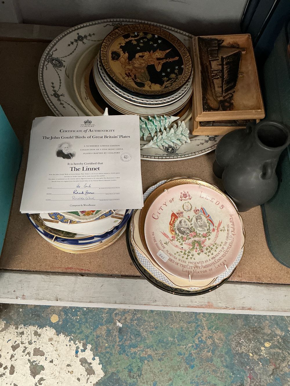 Lot 364: An Assortment of Decorative Ceramics and Commemorative Wares Including Coalport Bird Plates and a 1937 Leeds Coronation Plate