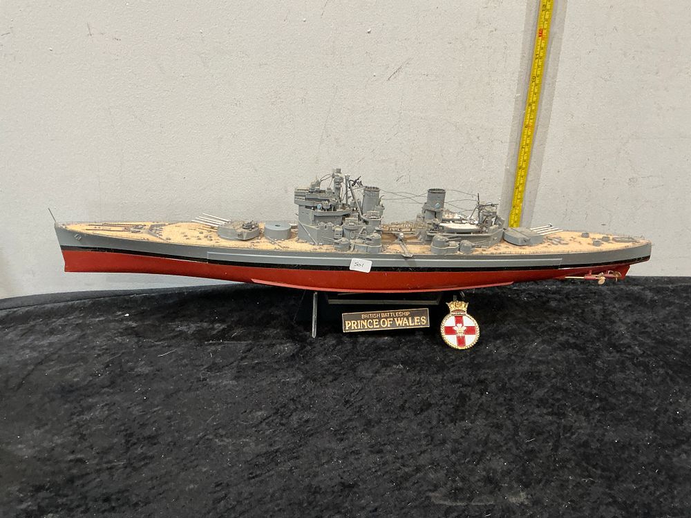 Lot 254: A Large Detailed Display Model of the Royal Navy Battleship HMS Prince of Wales