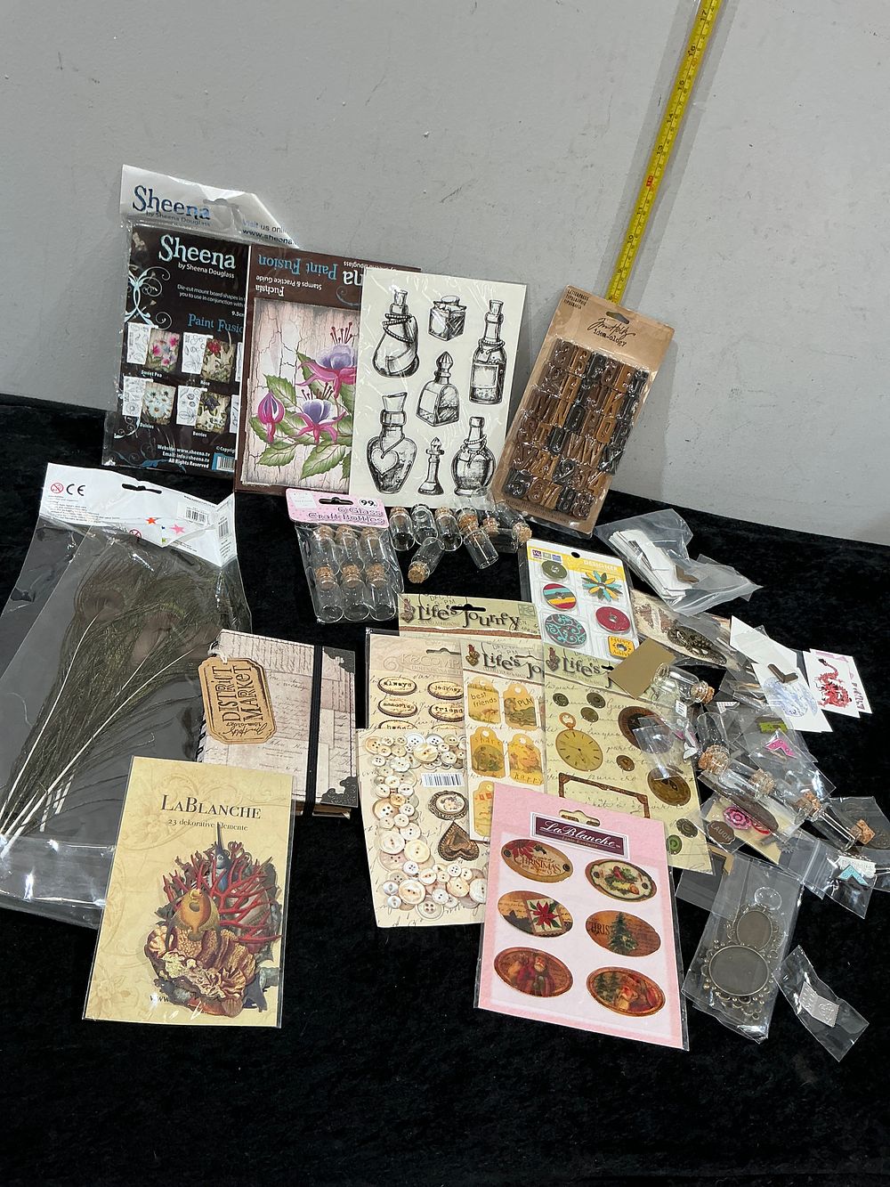 Lot 296: A Large Collection of Branded Mixed Media Crafting and Scrapbooking Supplies including Tim Holtz and Sheena Douglass