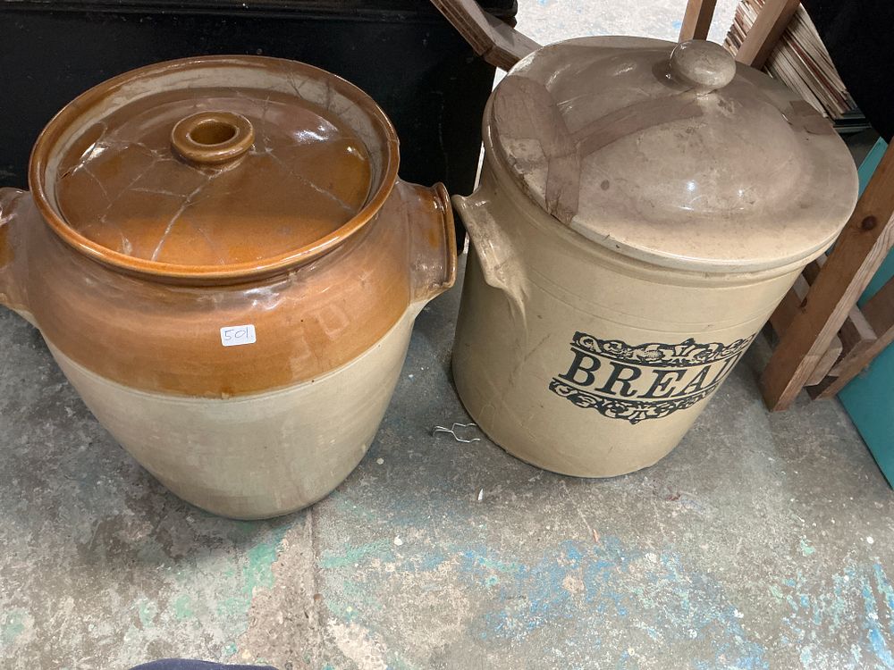 Lot 431: A Pair of Antique British Salt-Glazed Stoneware Storage Crocks
